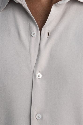 Slim Fit Uzun Kollu Dar Kesim Dökümlü Viskon Şık Erkek Taş Gömlek