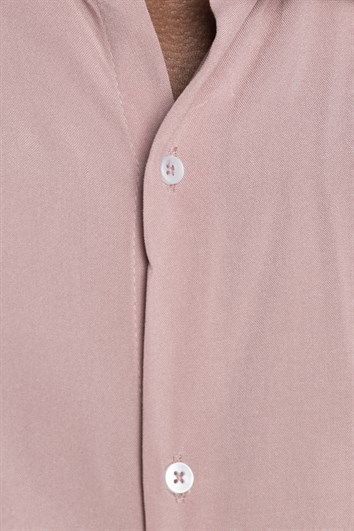 Slim Fit Uzun Kollu Dar Kesim Dökümlü Viskon Şık Erkek Pembe Gömlek