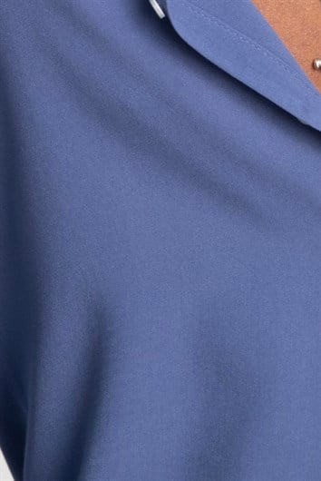 Slim Fit Uzun Kollu Dar Kesim Dökümlü Viskon Şık Erkek İndigo Gömlek