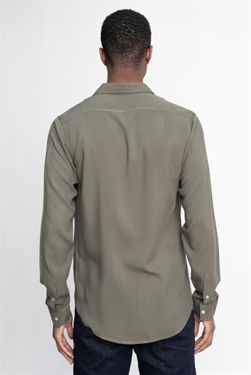 Slim Fit Uzun Kollu Dar Kesim Dökümlü Viskon Şık Erkek Yeşil Gömlek