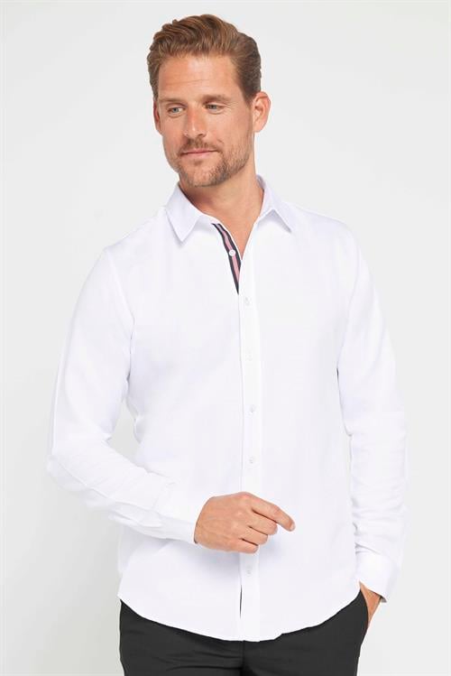 Slim Fit Uzun Kollu Oxford Doku Biyeli Erkek Beyaz Gömlek