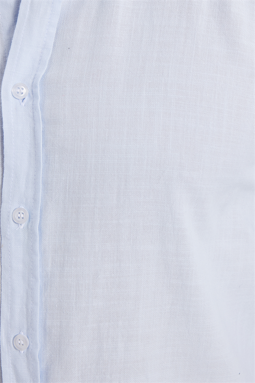 Erkek Slim Fit Dar Kesim %100 Pamuk Keten Doku Düğmeli Yaka Mavi Gömlek