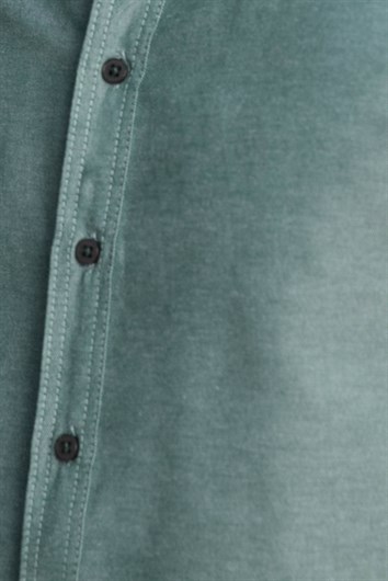 Erkek Slim Fit Dar Kesim Kısa Kollu Pamuklu Oxford Doku Kolay Ütülenebilir Yeşil Düğmeli Yaka Gömlek