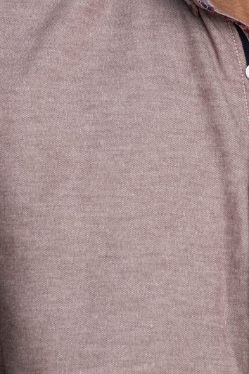 Erkek Slim Fit Dar Kesim Kısa Kollu Pamuklu Oxford Doku Kolay Ütülenebilir Bordo Düğmeli Yaka Gömlek