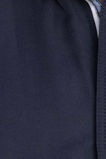 Erkek Slim Fit Dar Kesim Kısa Kollu Pamuklu Oxford Doku Lacivert Düğmeli Yaka Gömlek
