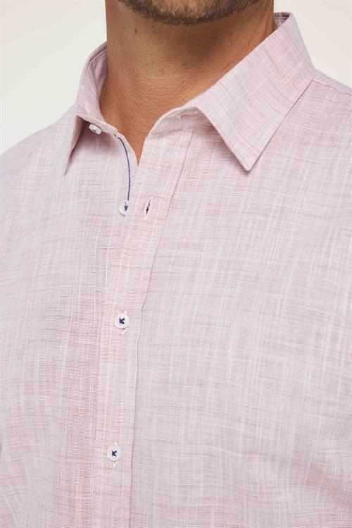 Erkek Slim Fit Dar Kesim Uzun Kollu %100 Pamuk Keten Doku Apoletli Bordo Gömlek
