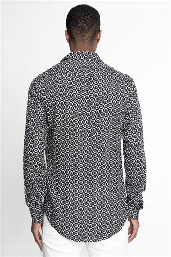 Slim Fit Uzun Kollu Dar Kesim Baskılı Desen Viskon Spor Erkek Gömlek