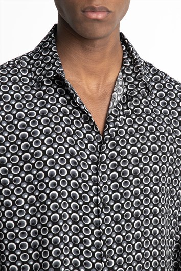 Slim Fit Uzun Kollu Dar Kesim Baskılı Desen Viskon Spor Erkek Gömlek