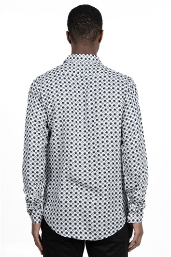 Slim Fit Uzun Kollu Dar Kesim Baskılı Desen Viskon Spor Erkek Gömlek