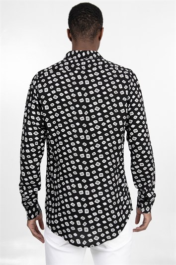 Slim Fit Uzun Kollu Dar Kesim Baskılı Desen Viskon Spor Erkek Gömlek