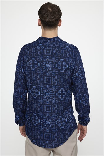 Slim Fit Uzun Kollu Dar Kesim Baskılı Desen Viskon Spor Erkek Gömlek
