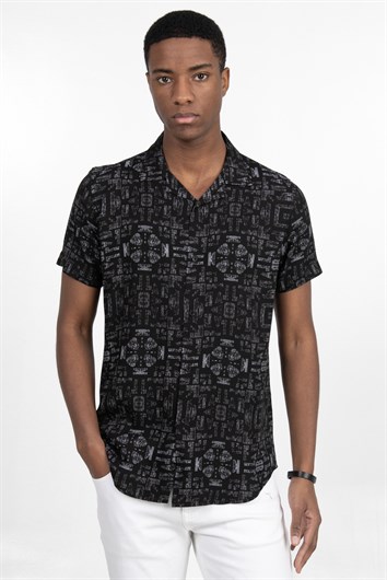 Slim Fit Dar Kesim Kısa Kollu Apaş Yaka Viskon Erkek Spor Gömlek
