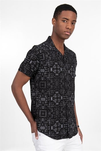Slim Fit Dar Kesim Kısa Kollu Apaş Yaka Viskon Erkek Spor Gömlek