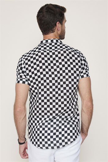 Slim Fit Dar Kesim Kısa Kollu Apaş Yaka Viskon Erkek Spor Gömlek