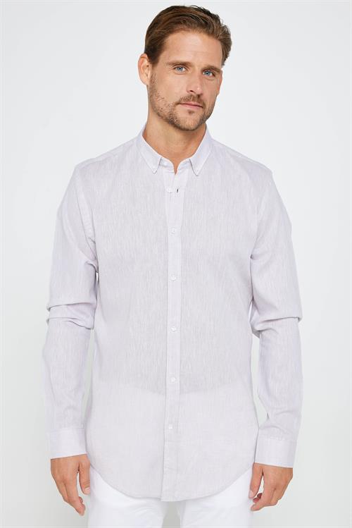 Erkek Slim Fit Dar Kesim Uzun Kollu Keten Premium Seri Düğmeli Yaka Spor Kum Renk Gömlek