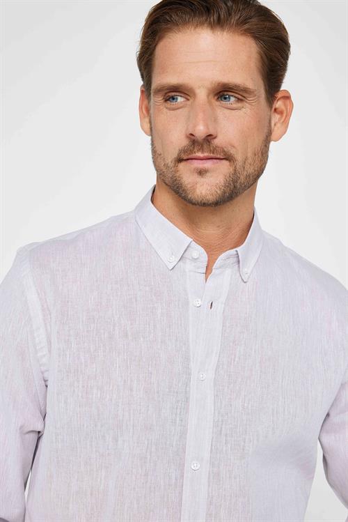 Erkek Slim Fit Dar Kesim Uzun Kollu Keten Premium Seri Düğmeli Yaka Spor Kum Renk Gömlek