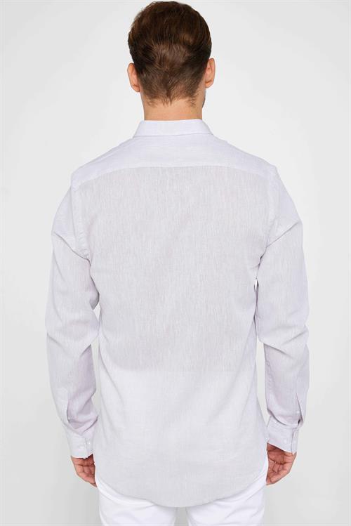 Erkek Slim Fit Dar Kesim Uzun Kollu Keten Premium Seri Düğmeli Yaka Spor Kum Renk Gömlek