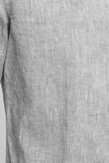 Erkek Slim Fit Dar Kesim Uzun Kollu Keten Premium Seri Düğmeli Yaka Spor Haki Gömlek