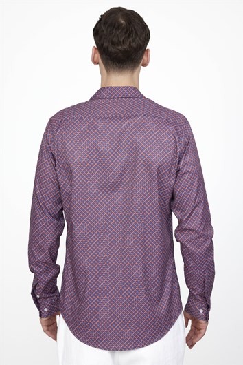 Slim Fit Uzun Kollu Dar Kesim Likralı Baskılı Erkek Gömlek
