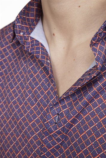 Slim Fit Uzun Kollu Dar Kesim Likralı Baskılı Erkek Gömlek
