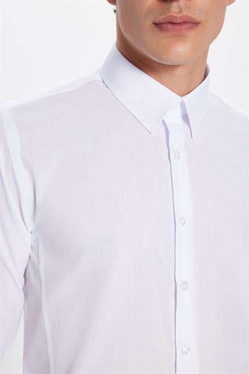 Erkek Slim Fit Dar Kesim Düz Beyaz Gömlek