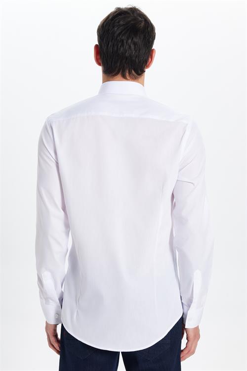 Erkek Slim Fit Dar Kesim Düz Beyaz Gömlek