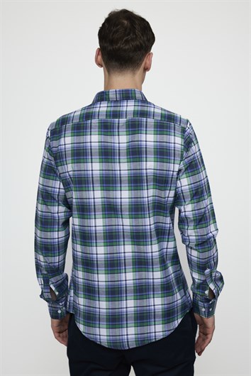 Slim Fit Uzun Kollu Düğmeli Yaka Pamuklu Ekose Spor Erkek Çok Renkli Gömlek