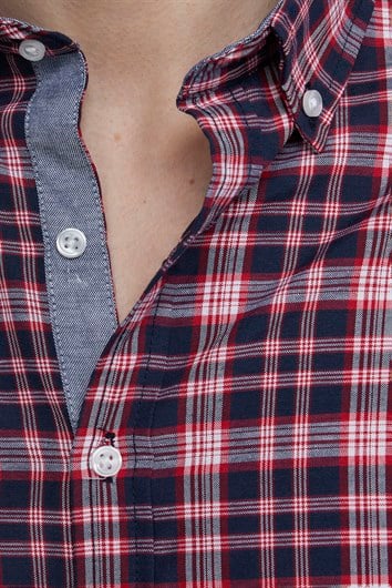 Slim Fit Uzun Kollu Düğmeli Yaka Pamuklu Ekose Spor Erkek Çok Renkli Gömlek