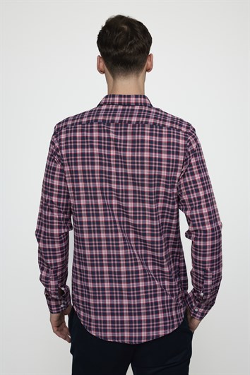Slim Fit Uzun Kollu Düğmeli Yaka Pamuklu Ekose Spor Erkek Çok Renkli Gömlek