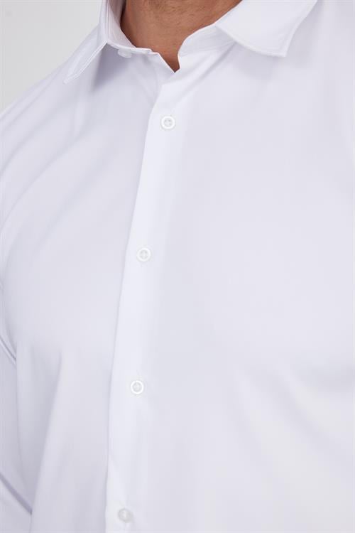 Slim Fit Uzun Kollu Likralı Düz Stretch Beyaz Erkek Gömlek