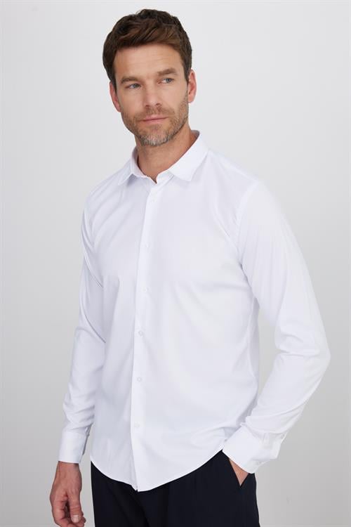 Slim Fit Uzun Kollu Likralı Düz Stretch Beyaz Erkek Gömlek