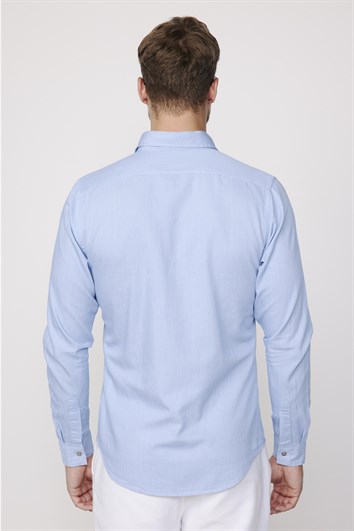 Slim Fit Uzun Kollu Çift Cep Çıtçıtlı Denim Kot Erkek Mavi Gömlek