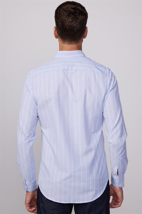 Slim Fit Uzun Kollu Düğmeli Yaka Çizgili Yumuşak Dokulu Pamuklu Erkek Gömlek