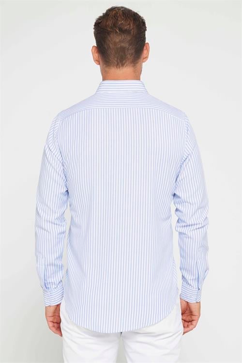 Slim Fit Uzun Kollu Düğmeli Yaka Çizgili Yumuşak Dokulu Pamuklu Erkek Gömlek