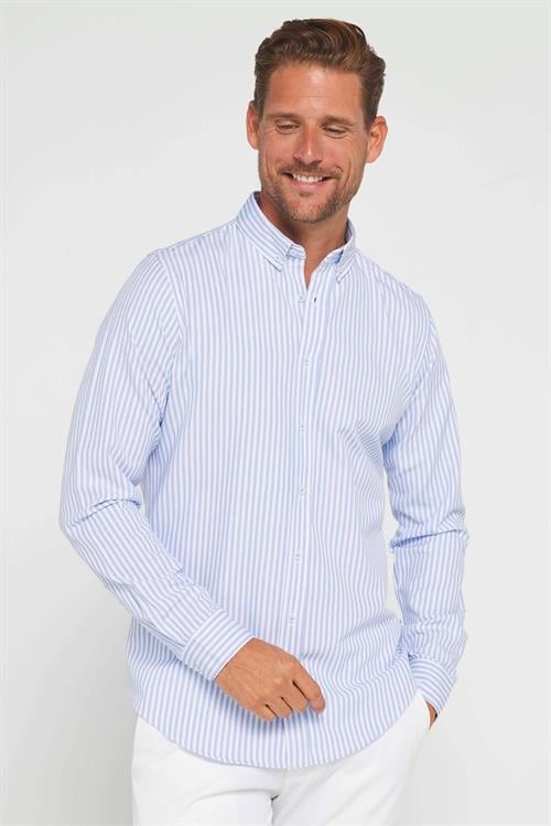 Slim Fit Uzun Kollu Düğmeli Yaka Çizgili Yumuşak Dokulu Pamuklu Erkek Gömlek
