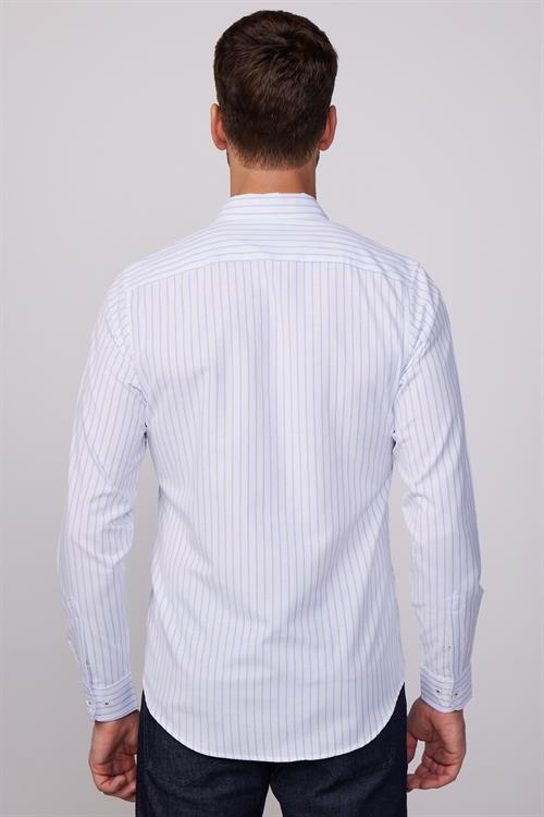Slim Fit Uzun Kollu Düğmeli Yaka Çizgili Yumuşak Dokulu Pamuklu Erkek Gömlek