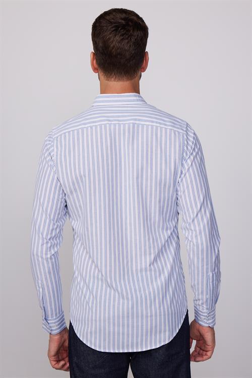 Slim Fit Uzun Kollu Düğmeli Yaka Çizgili Yumuşak Dokulu Pamuklu Erkek Gömlek
