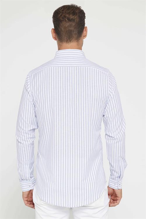 Slim Fit Uzun Kollu Düğmeli Yaka Çizgili Yumuşak Dokulu Pamuklu Erkek Gömlek
