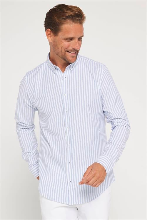 Slim Fit Uzun Kollu Düğmeli Yaka Çizgili Yumuşak Dokulu Pamuklu Erkek Gömlek