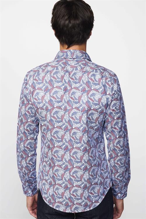 Slim Fit Uzun Kollu Dar Kesim Baskılı Oxford Doku Erkek Gömlek