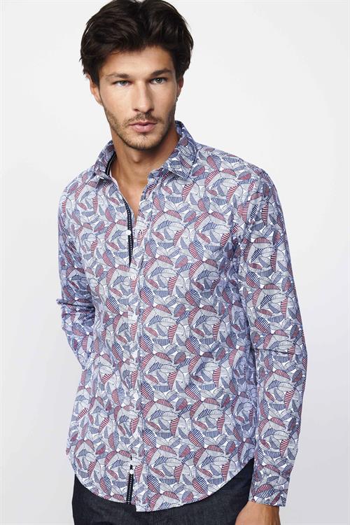 Slim Fit Uzun Kollu Dar Kesim Baskılı Oxford Doku Erkek Gömlek