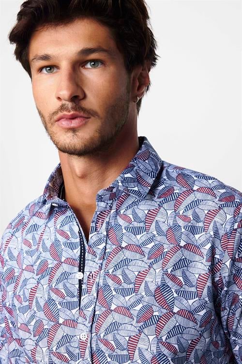 Slim Fit Uzun Kollu Dar Kesim Baskılı Oxford Doku Erkek Gömlek