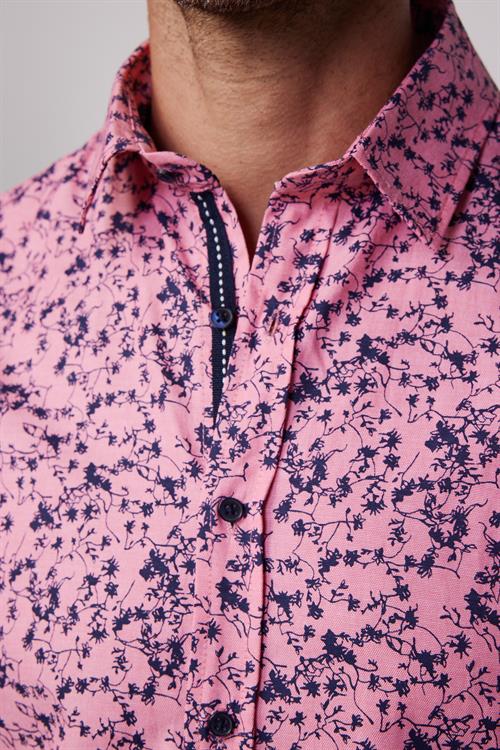 Slim Fit Uzun Kollu Dar Kesim Baskılı Oxford Doku Pembe Erkek Gömlek