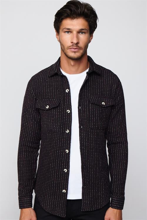 Erkek Slim Fit Dar Kesim Uzun Kollu Çizgili Çift Cepli Kışlık Oduncu Gömlek