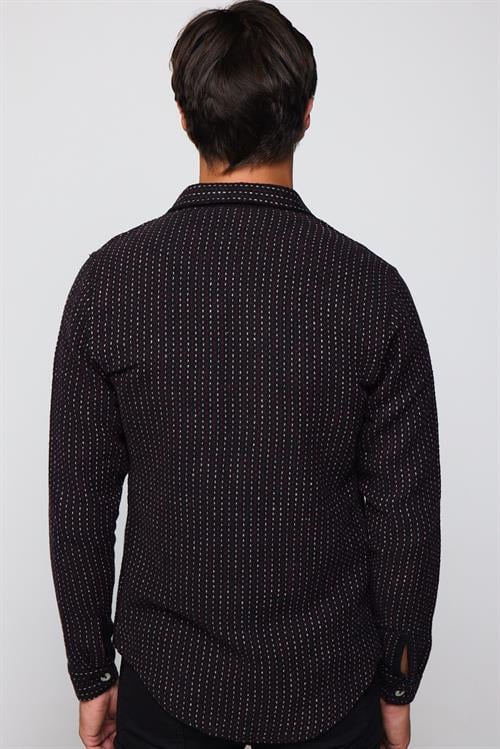 Erkek Slim Fit Dar Kesim Uzun Kollu Çizgili Çift Cepli Kışlık Oduncu Gömlek