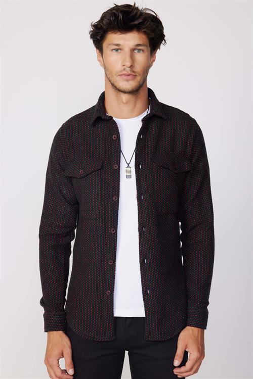 Erkek Slim Fit Dar Kesim Uzun Kollu Çizgili Çift Cepli Kışlık Oduncu Gömlek
