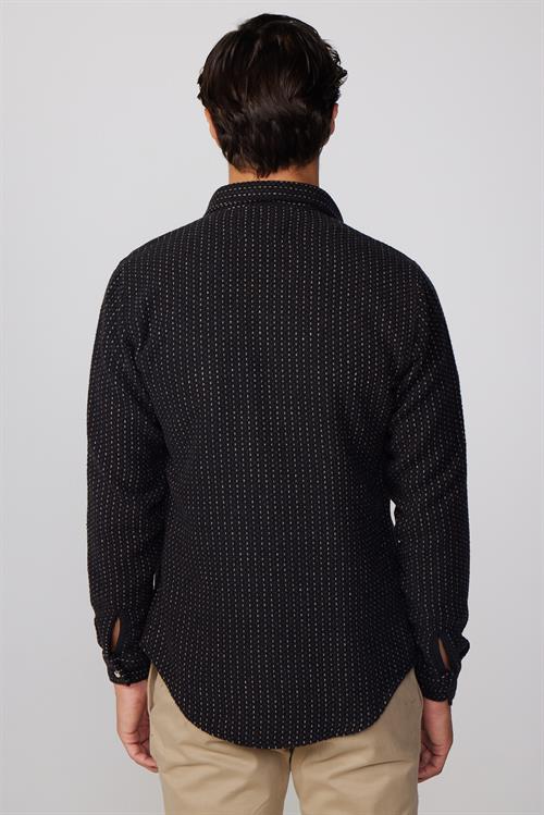 Erkek Slim Fit Dar Kesim Uzun Kollu Çizgili Çift Cepli Kışlık Oduncu Gömlek