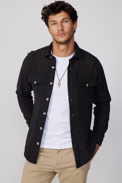 Erkek Slim Fit Dar Kesim Uzun Kollu Çizgili Çift Cepli Kışlık Oduncu Gömlek