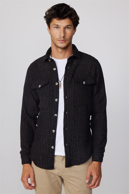 Erkek Slim Fit Dar Kesim Uzun Kollu Çizgili Çift Cepli Kışlık Oduncu Gömlek