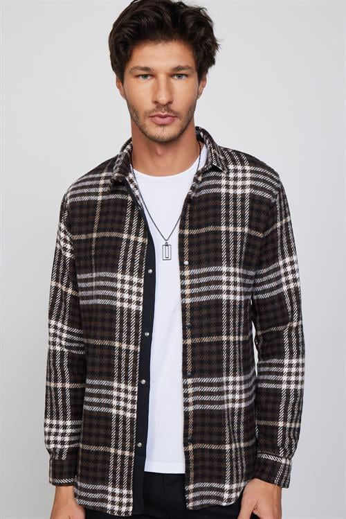 Erkek Slim Fit Dar Kesim Uzun Kollu Kareli Kışlık Oduncu Gömlek